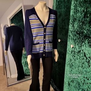 #2 Eddie Bauer Navy Blue striped Cardigan